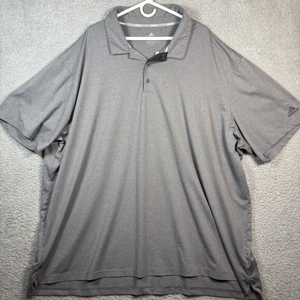 Adidas Polo Shirt Men 5XL Grey Performance Golf Short Sleeve Stretch Heathered